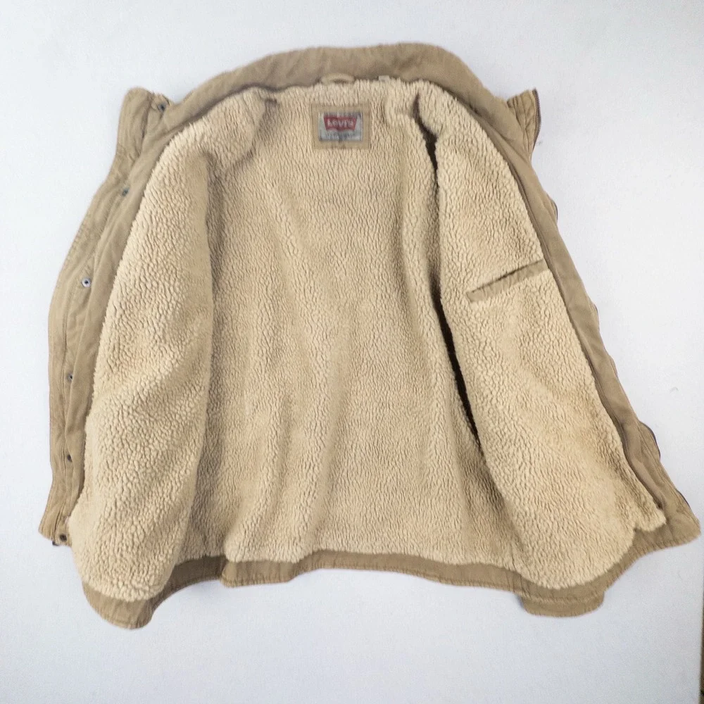 Levis Mens XL Sherpa Lined Field Jacket Tan Cotton Military Utility Coat - Picture 5 of 12